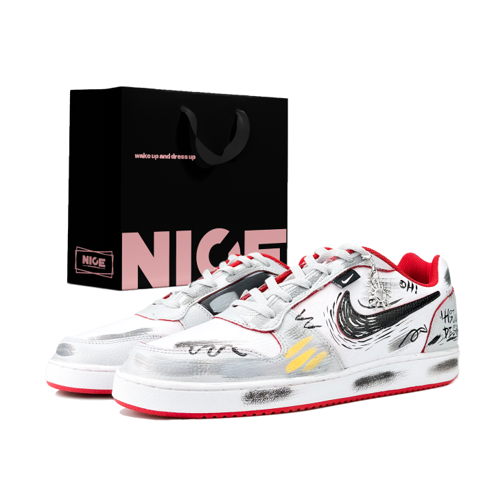 Nike Nike EBERNON Abrasion Resistant Low top Skateboard Shoes Men's Gray White Red