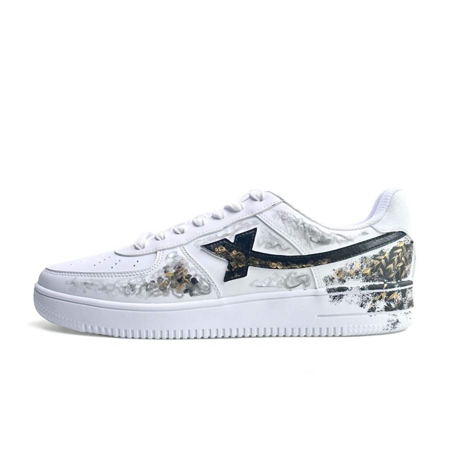 XTEP Air Force 1 Slip Resistant, Abrasion Resistant, Breathable Low top Skateboard Shoes Men's Black Gold
