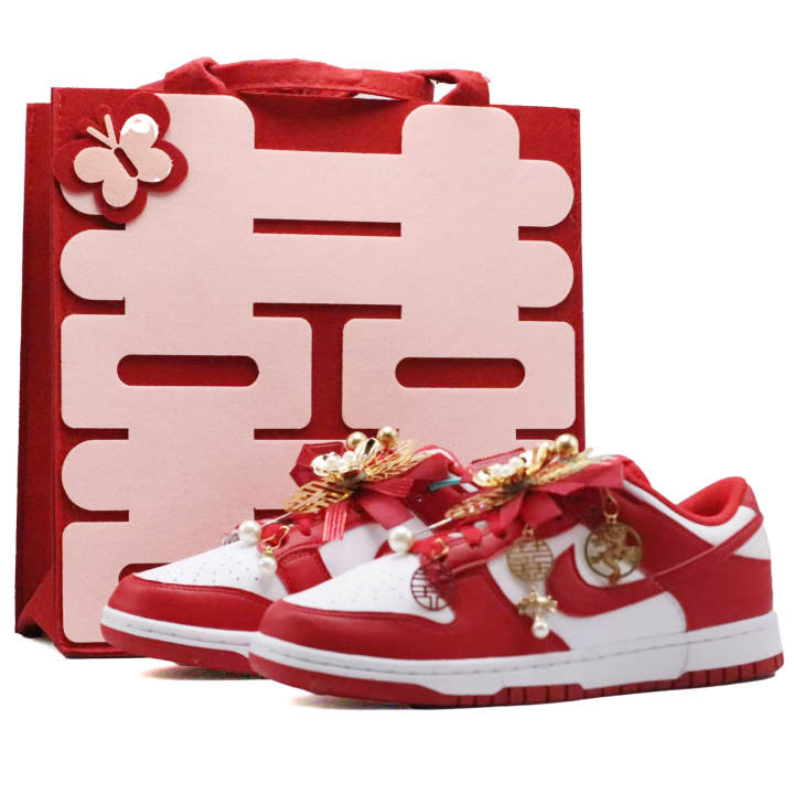 Nike Nike Dunk Golden Thread Of Happiness Abrasion Resistant Low top Skateboard Shoes Unisex Red White