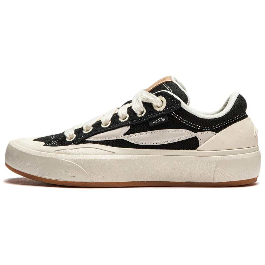 Li-Ning Li Ning Wave Fabric Abrasion Resistant Slip Resistant Low top Skateboard Shoes Women's Black White