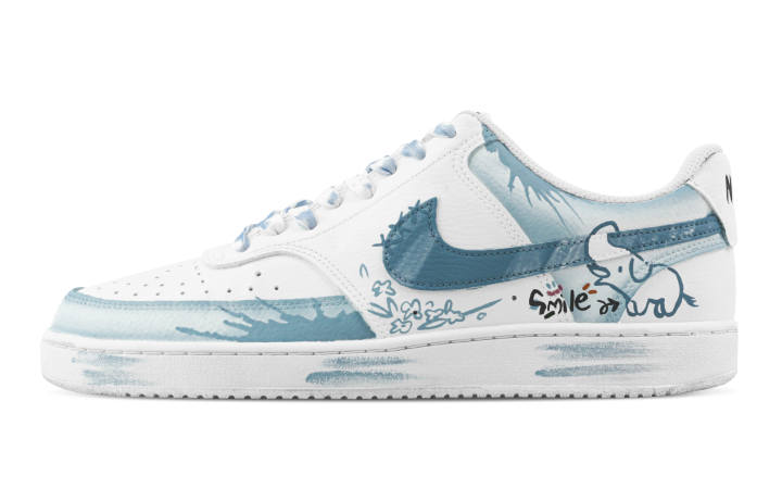 Nike Nike Court Vision 1 Elephant Abrasion Resistant Low top Skateboard Shoes Men's Cyan White