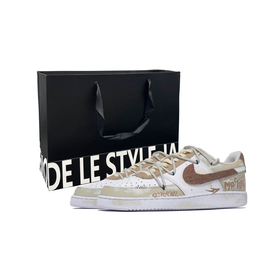 Nike Nike Court Vision 1 Mocha BOX Cushioning Impact Resistance Breathable Low top Skateboard Shoes Unisex Khaki