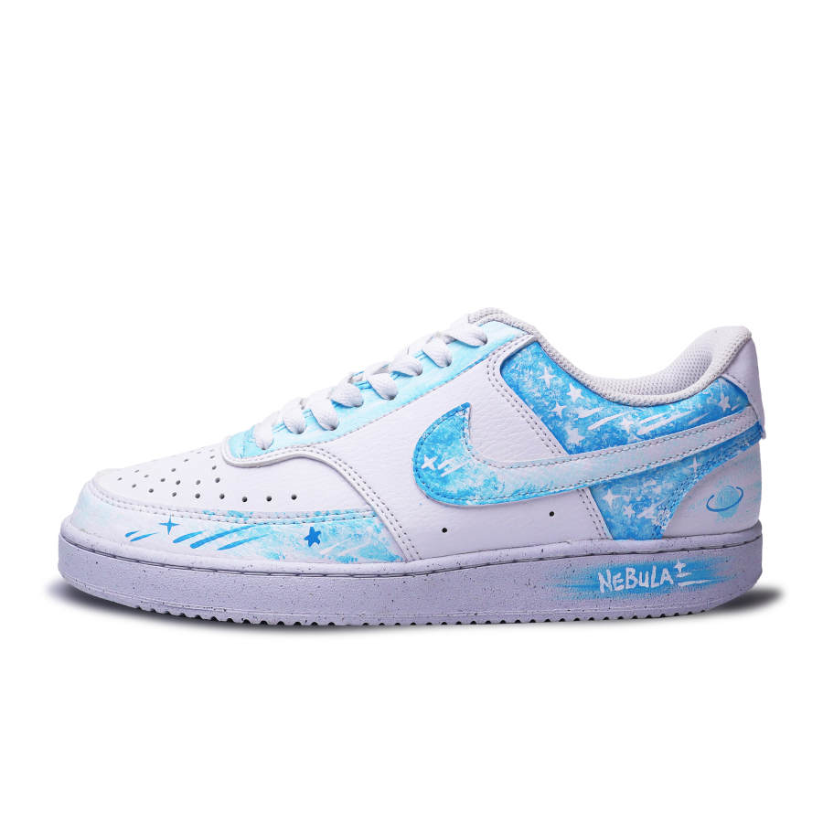 Nike Nike Court Vision Ice Blue Nebula, Hand Drawn, Graffiti Low top Skateboard Shoes Unisex Blue White
