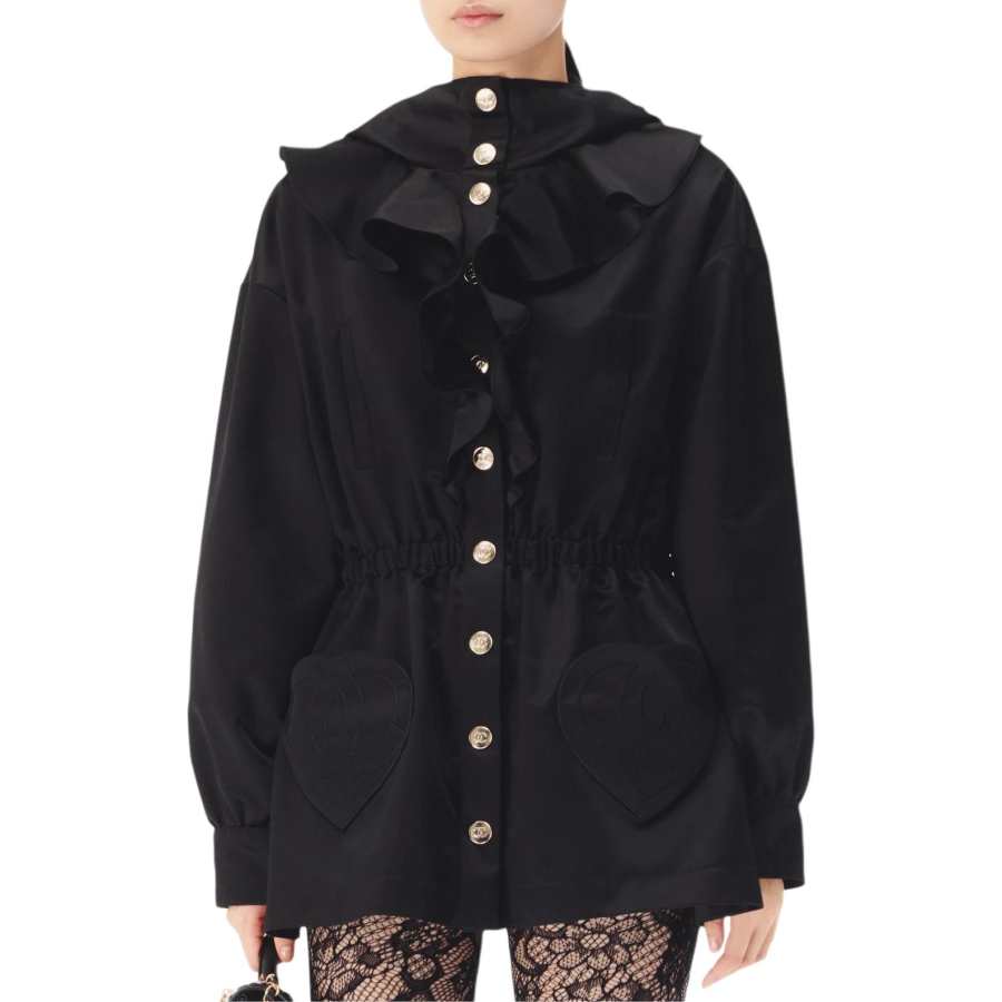CHANEL Coats Women's Black Stand Collar Moderate