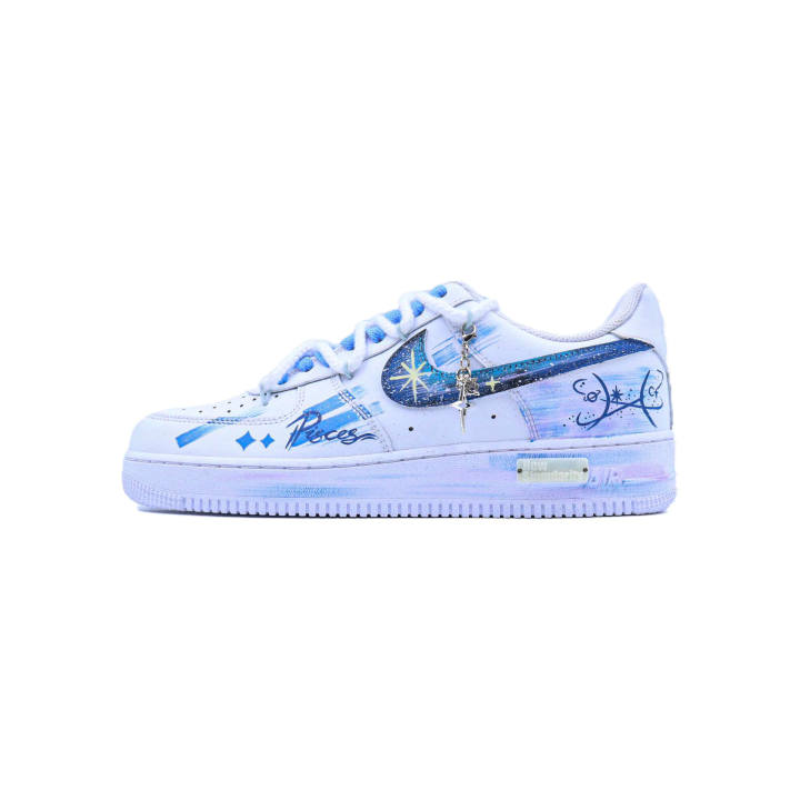 Nike Nike Air Force 1 Skateboard Shoes Unisex Low Top White+Blue Starry Sky Graffiti