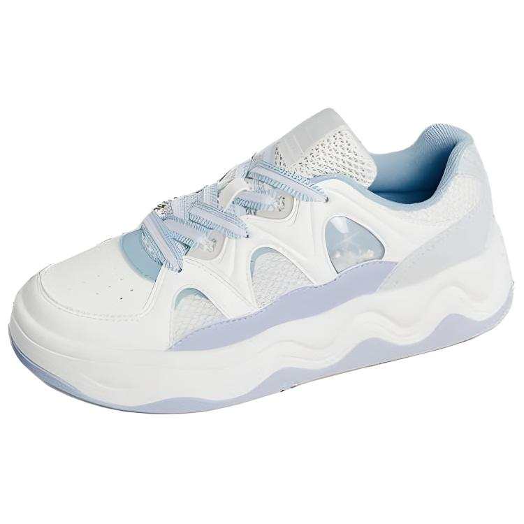 QIAODAN Quality Drying Coverage Slip Resistant Lightweight Low top Skateboard Shoes Women's Ivory White Crescent Blue
