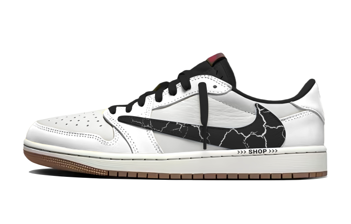 Jordan Travis Scott x Jordan Air Jordan 1 313 Manufacturing, Fragmented Shadow Leather Abrasion Resistant Breathable Low top