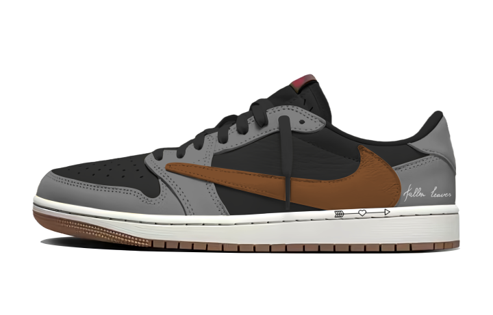 Jordan Travis Scott x Jordan Air Jordan 1 313 Manufacturing, Mist Gray Caramel Leather Abrasion Resistant Breathable Low top