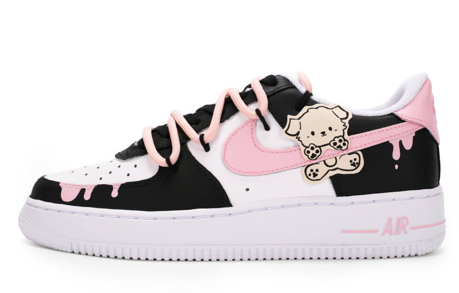 Nike Nike Air Force 1 Slip Resistant Cushioning Abrasion Resistant Low top Skateboard Shoes Women's Black White Pink