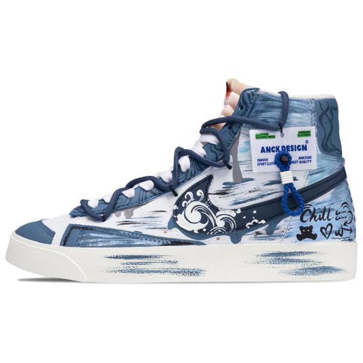 Nike Nike Blazer Blue Tone Record Height Increasing Height Increasing Mid top Skateboard Shoes Unisex Blue White