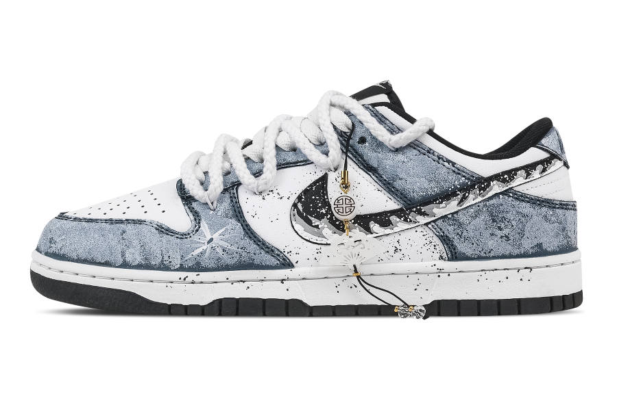 Nike Nike Dunk Ink Wave Starry Sky Leather Abrasion Resistant Low top Skateboard Shoes Unisex White Blue