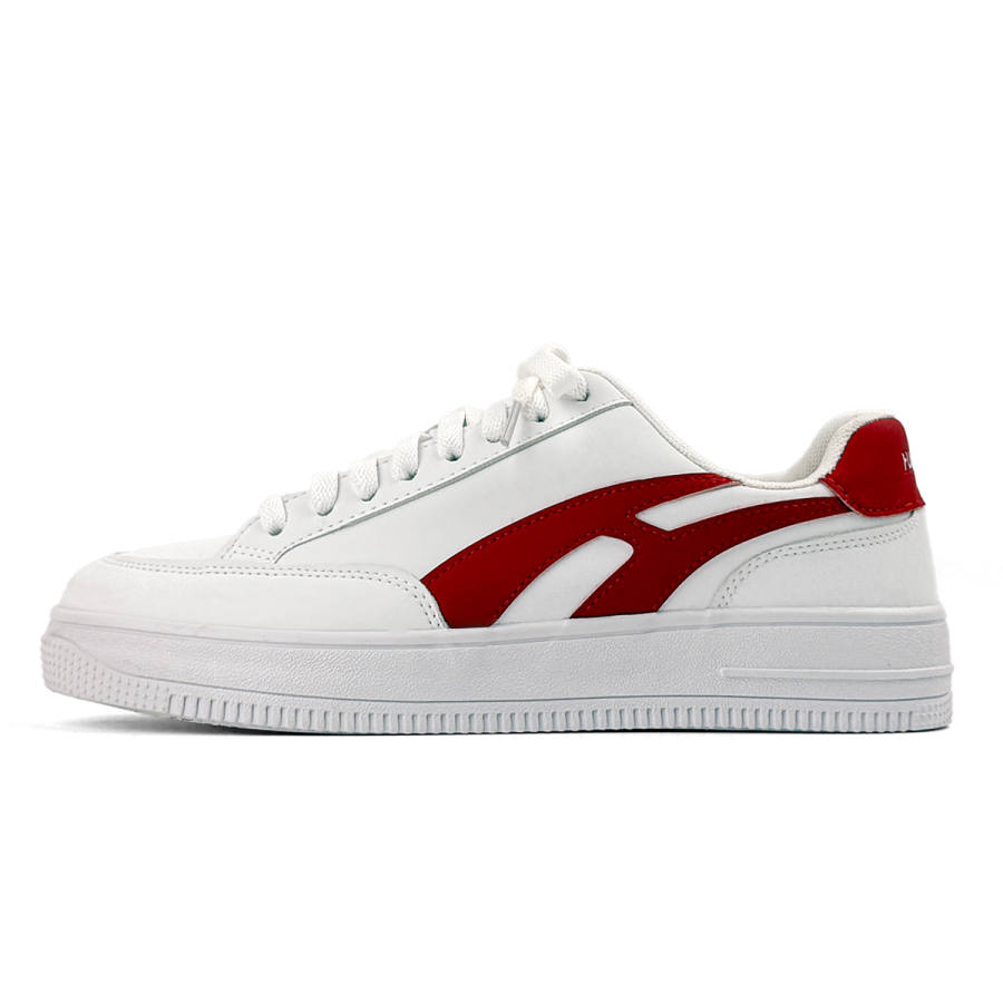 HUANQIU Faux Microfiber Height Increasing Abrasion Resistant Lightweight Low top Skateboard Shoes Men's White Red