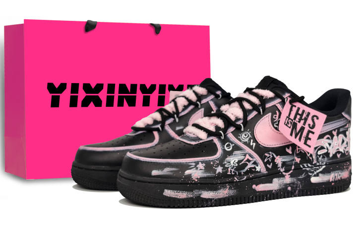 Nike Nike Air Force 1 Abrasion Resistant Low top Skateboard Shoes Unisex Black Pink
