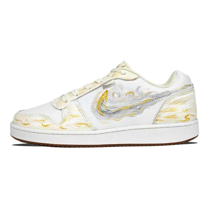 Nike Nike EBERNON Gold Legend Leather Slip Resistant Abrasion Resistant Low top Skateboard Shoes Men's White Gold
