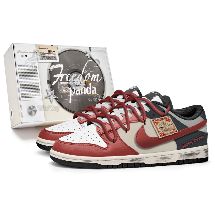 Nike Nike Dunk Freedom Panda, Box, Bordeaux Slip Resistant Abrasion Resistant Low top Skateboard Shoes Unisex Red White