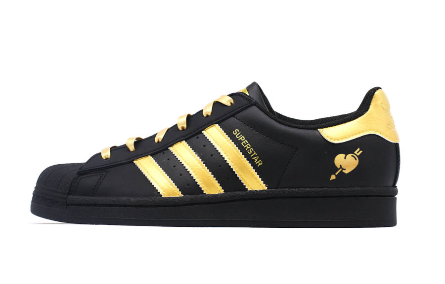 Adidas Originals SUPERSTAR Black Gold Heart Low top Skateboard Shoes Unisex Black Gold