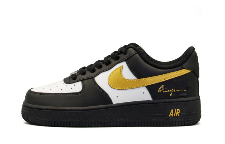 Nike Nike Air Force 1 Leather Cushioning, Wear Resistant Low top Skateboard Shoes Unisex Black White Gold