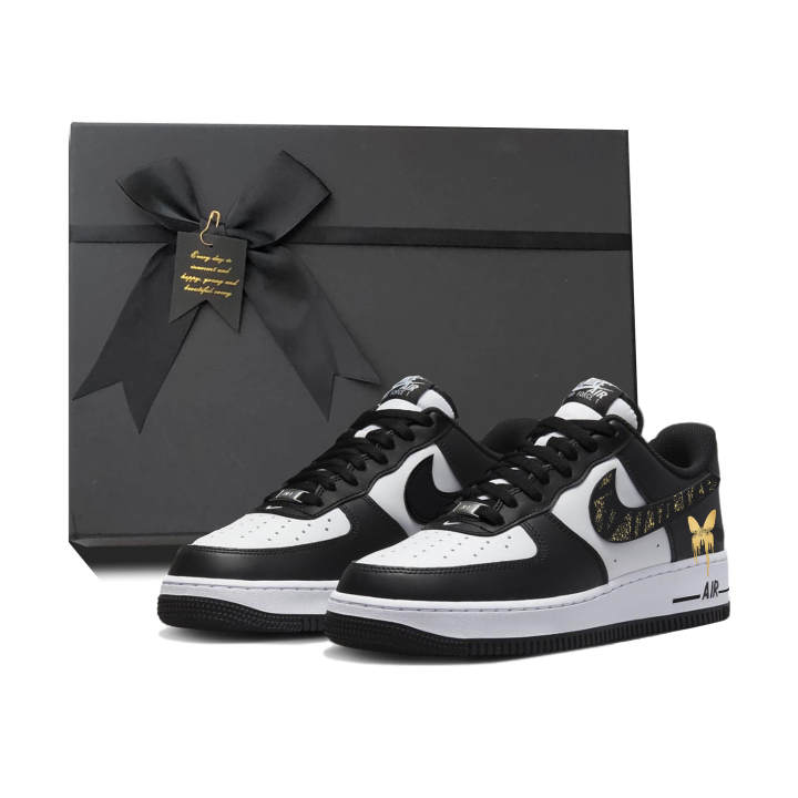 Nike Nike Air Force 1 Panda Gilded Butterfly, Black White Slip Resistant Abrasion Resistant Balance Low top Skateboard Shoes