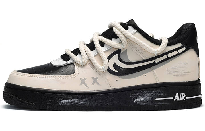 Nike Nike Air Force 1 Low top Skateboard Shoes Unisex Beige Black