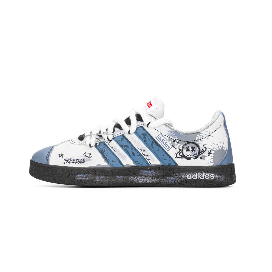 Adidas Adidas VL COURT 2.0 Blue Snow Star Map Abrasion Resistant Low top Skateboard Shoes Unisex Blue Gray