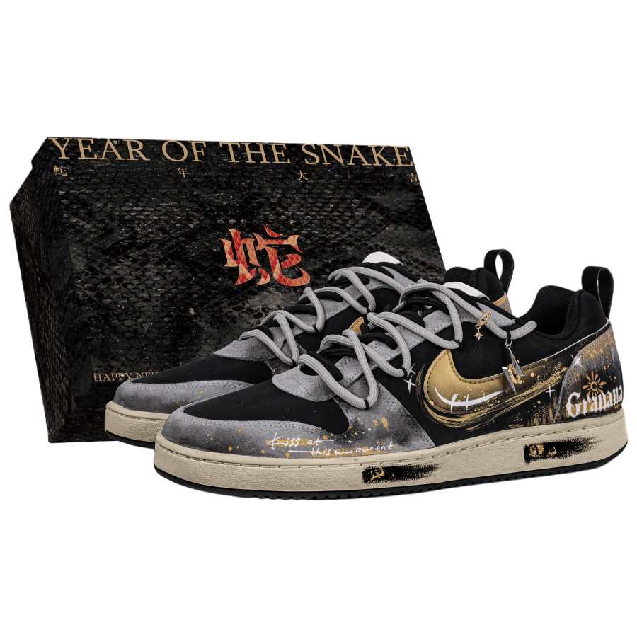 Nike Nike Court Borough LOW Saint Seiya, Special Shoe Box, Sun God, Ink Splatter Distressed, Vintage Abrasion Resistant