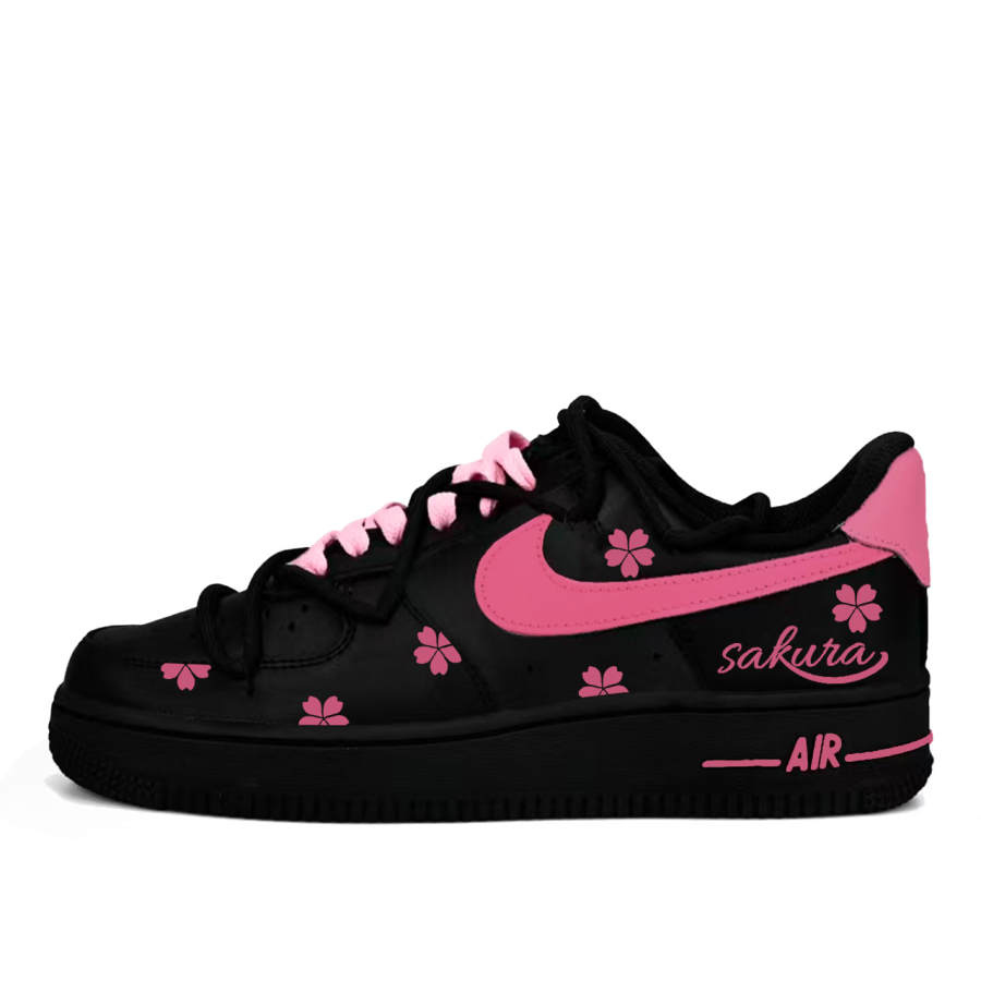 Nike Nike Air Force 1 Cherry Blossom Black Knight Abrasion Resistant Abrasion Resistant Low top Skateboard Shoes Women's