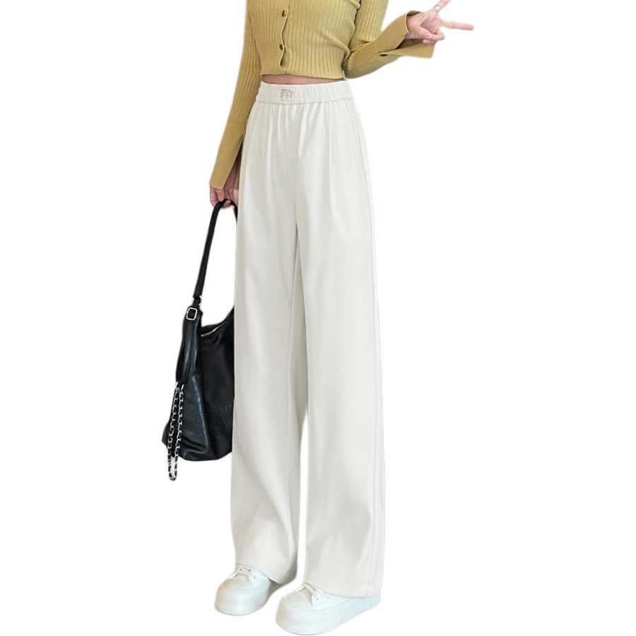 Tonlion Casual Pants Women's White Moderate Wide Leg Pants