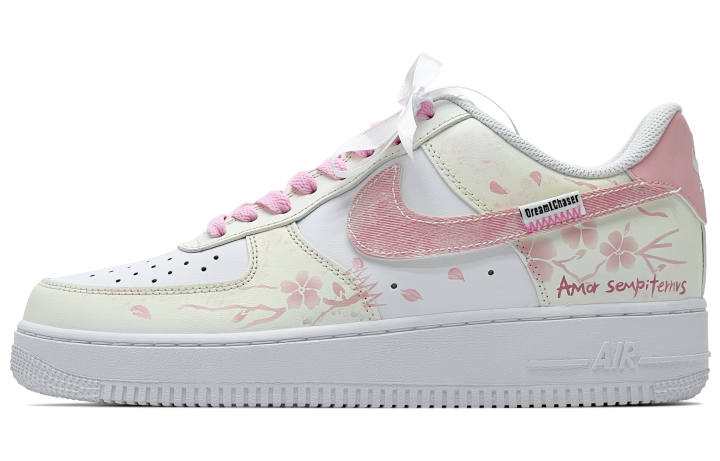 Nike Nike Air Force 1 Abrasion Resistant Low top Skateboard Shoes Unisex Beige White Pink
