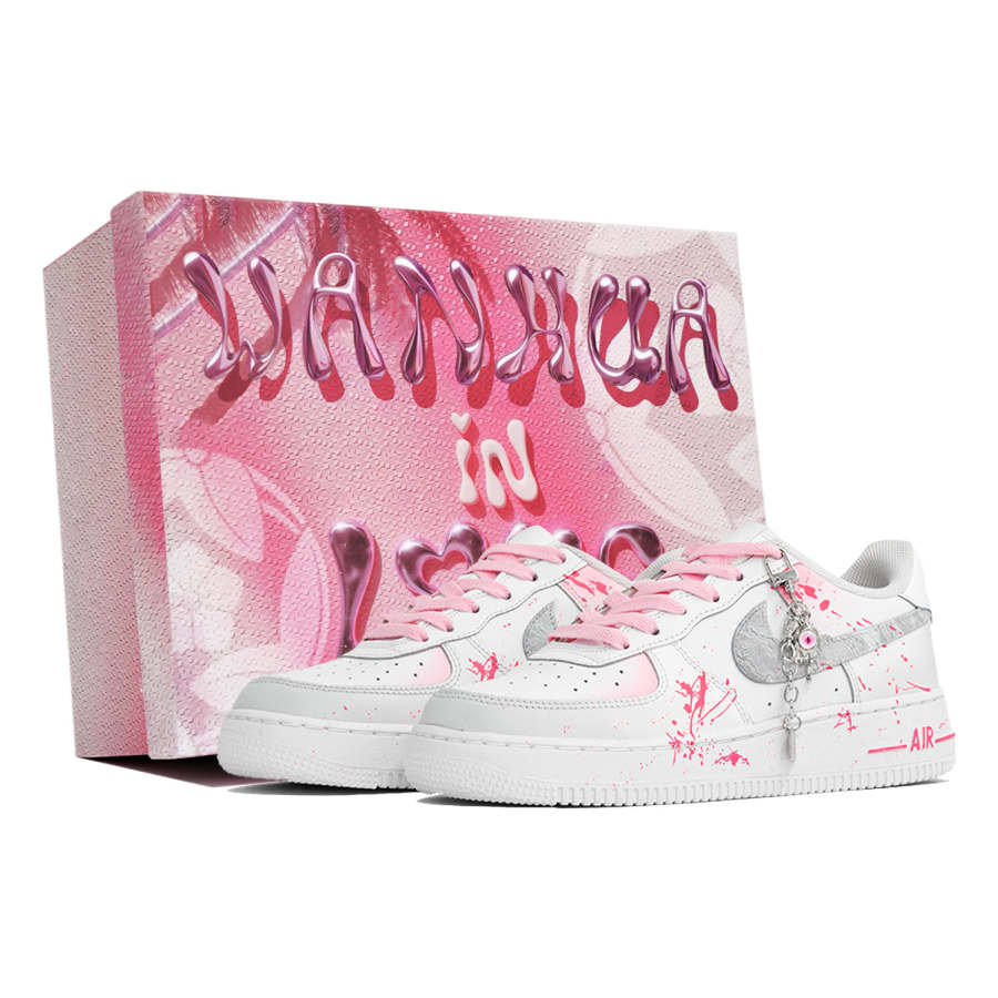 Nike Nike Air Force 1 Wan Hua Nong, Galaxy Dream, Shopping Bag Abrasion Resistant Low top Skateboard Shoes Unisex White Pink