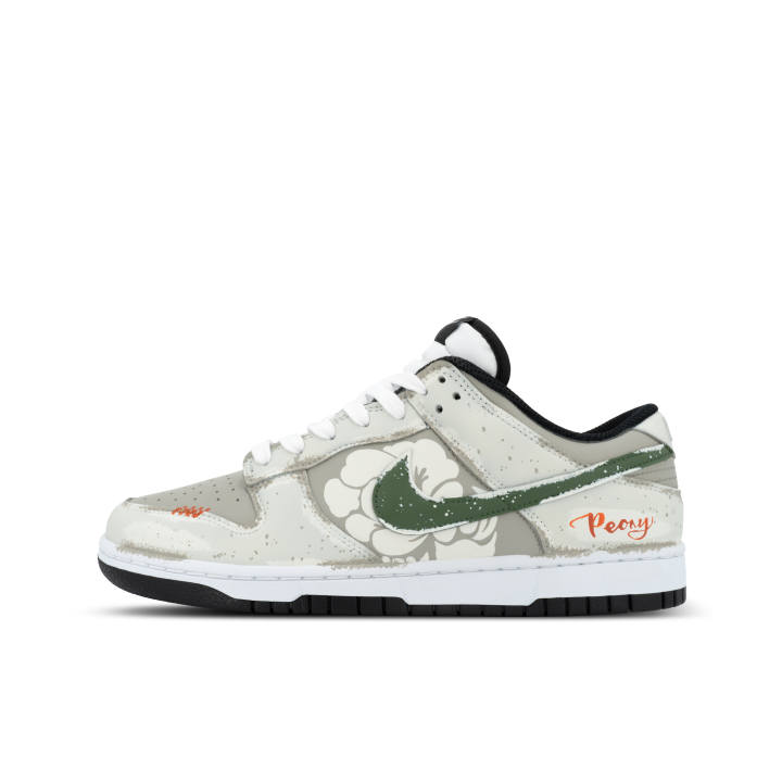 Nike Nike Dunk Panda, Dunhuang Peony Abrasion Resistant Abrasion Resistant Low top Skateboard Shoes Unisex Green White
