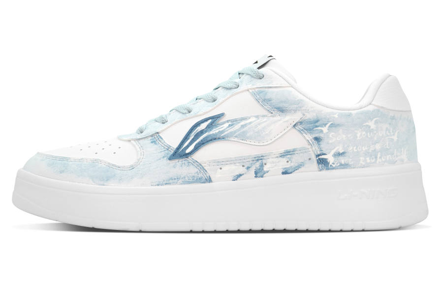 Li-Ning Li Ning Floating Boat Abrasion Resistant Cushioning Breathable Low top Skateboard Shoes Men's White Blue