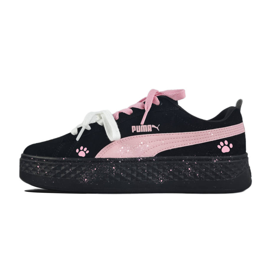 PUMA Smash Platform Pink Paw Abrasion Resistant Breathable Low top Skateboard Shoes Women's