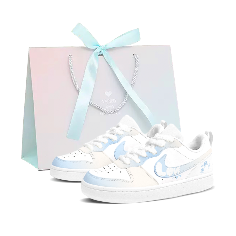 Nike Nike Court Borough Low Sea Moon Jellyfish Cushioning, Wear Resistant Low top Skateboard Shoes Women's Blue White