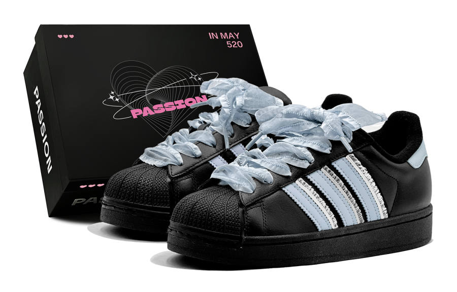 Adidas Originals Superstar 2 Romantic Favor, Blue Shimmer Lace, Girly, Refreshing Low top Skateboard Shoes Unisex