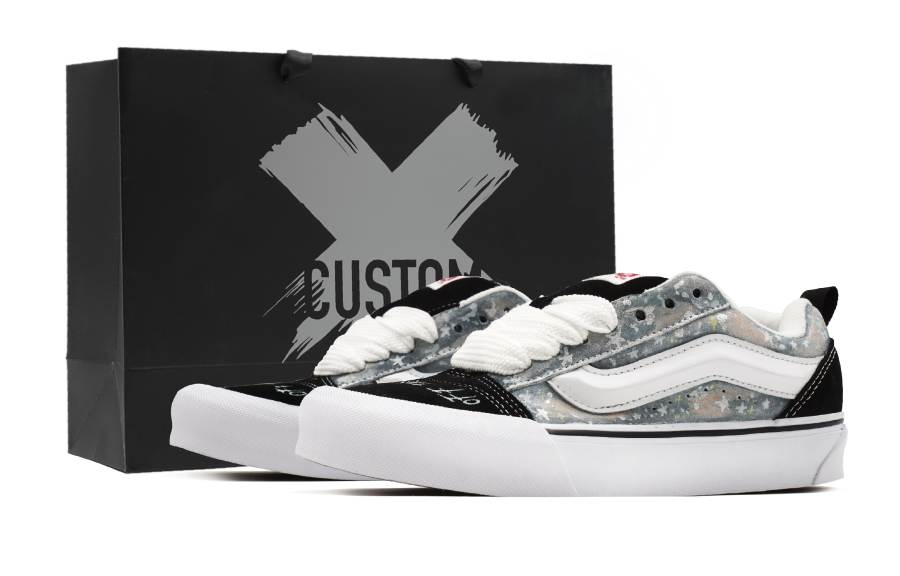 Vans Knu Skool Colored Glaze Starry Sky, American Puffy Shoes Fabric Abrasion Resistant Low top Skateboard Shoes Unisex