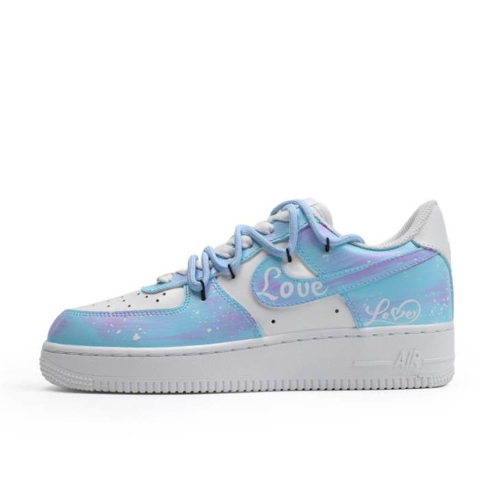 Nike Nike Air Force 1 Blue Love Star Cloud Patent Leather Low top Skateboard Shoes Unisex Blue