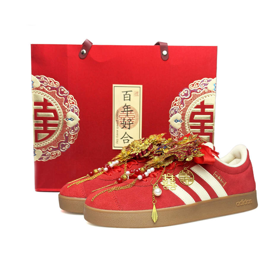 Adidas Adidas Vl Court Classic Phoenix Crown And Auspicious Robe Suede Skateboard Shoes Unisex Red