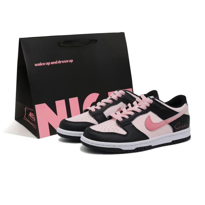 Nike Nike Dunk Black And Pink Cat Leather Abrasion Resistant Low top Skateboard Shoes Women's Gradient Pink