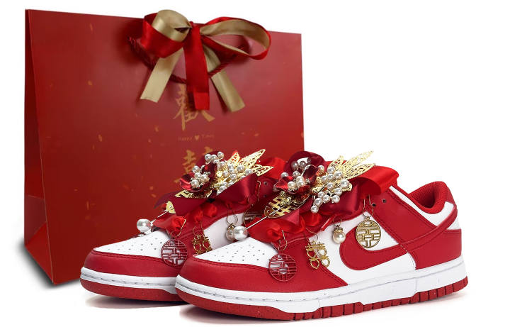 Nike Nike Dunk Wedding Shoes, Chinese Style Abrasion Resistant Low top Skateboard Shoes Unisex Red White