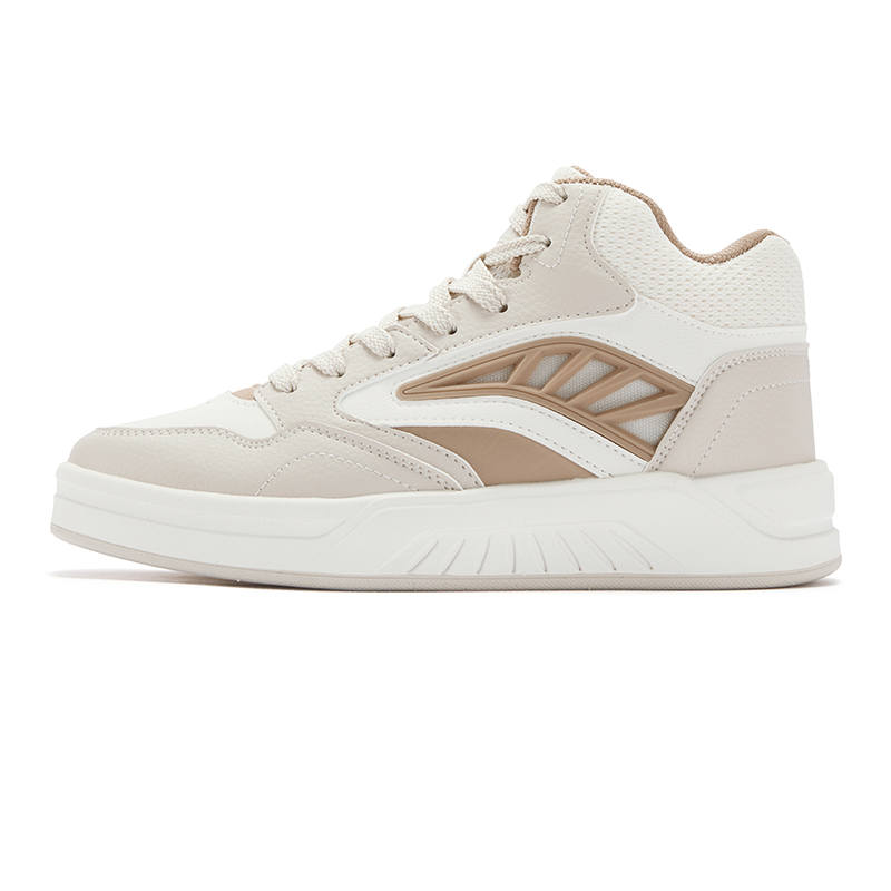 361° Slip Resistant And Breathable High top Skateboard Shoes Women's Beige White Brown