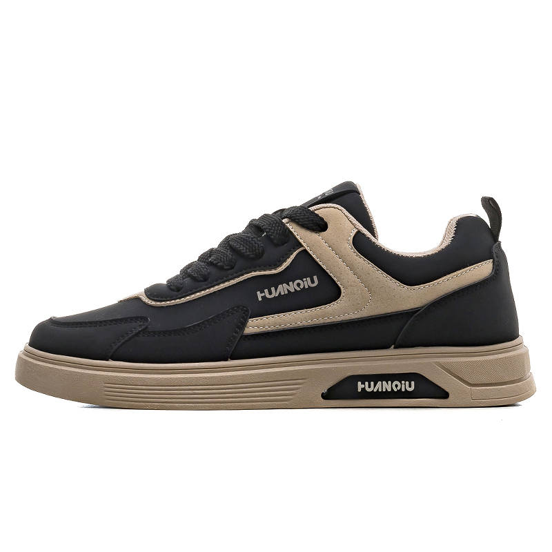 HUANQIU Slip Resistant Balance Lightweight Low top Skateboard Shoes Men's Khaki Black
