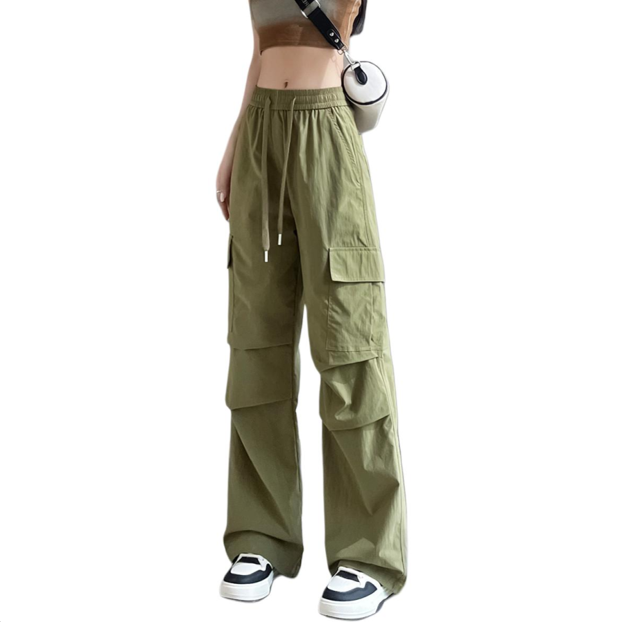 Tonlion Casual Pants Women's Army Green Moderate Wide Leg Pants