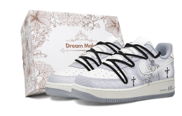 Nike Nike Air Force 1 Slip Resistant Abrasion Resistant Low top Skateboard Shoes Women's Gray White