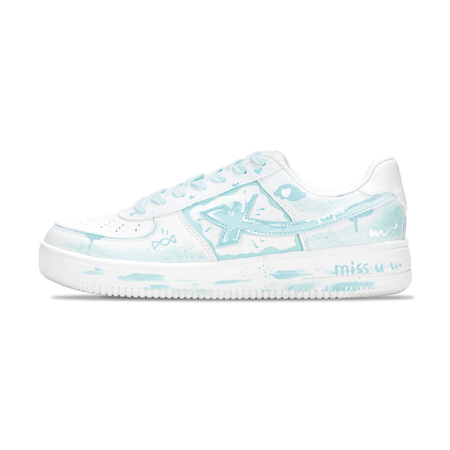 XTEP Air Force 1 Slip Resistant Abrasion Resistant Low top Skateboard Shoes Women's Cream Blue