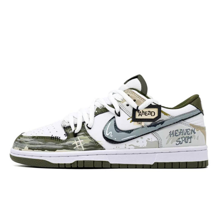 Nike Nike Dunk Street Graffiti Synthetic Leather Cushioning, Wear Resistant Low top Skateboard Shoes Unisex Light Gray