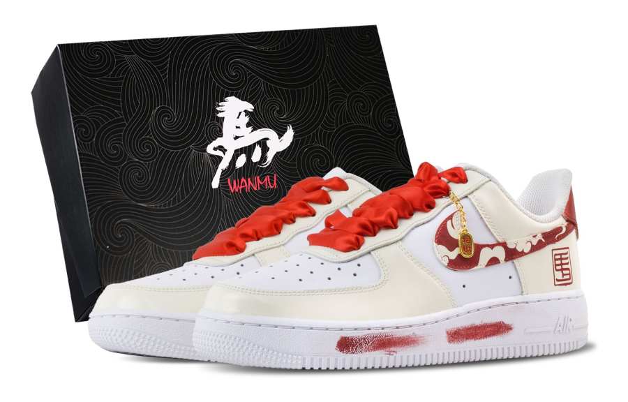 Nike Nike Air Force 1 Red Cloud Skims Sky Abrasion Resistant Low top Skateboard Shoes Men's Beige White Red