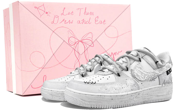Nike Nike Air Force 1 Nebula, Footprint Creation Abrasion Resistant Low top Skateboard Shoes Unisex Gray White