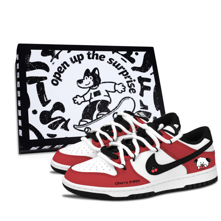 Nike Nike Dunk Black White, Cherry Wang Abrasion Resistant Low top Skateboard Shoes Unisex Red