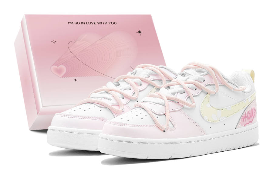 Nike Nike Court Borough Couple's, Romantic Favor, Cherry Blossom Pink Summer, Color Block, Deconstruction Design Low top