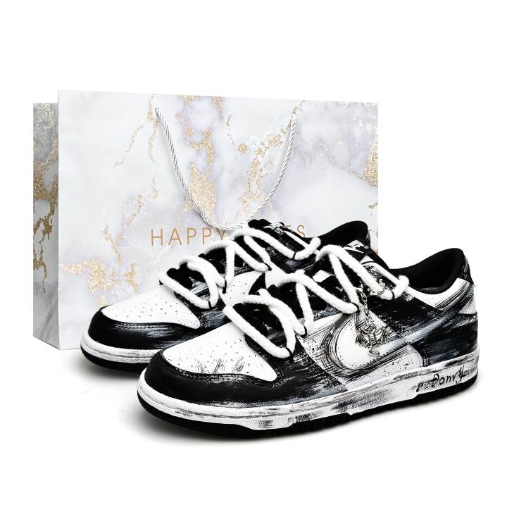 Nike Nike Dunk Special Spring Summer Shopping Bag Leather Low top Skateboard Shoes Unisex Black White Gray